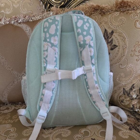 Pottery Barn Teen Aqua Gold Metallic Leopard Backpack - Picture 2 of 9